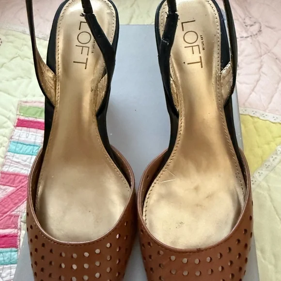 LOFT Perforated Brown and Black Heels - Picture 3 of 5